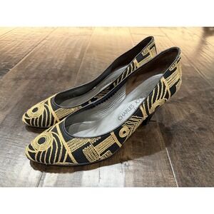 Charles‎ Jourdan France Leather Pumps Vintage 90's Black Gold  Heels Womens 10
